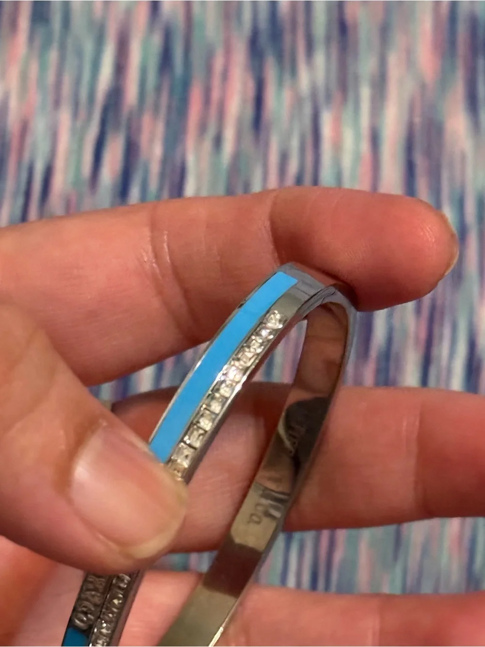NWOT & Other Stories Silver-Tone Bangle with Bright Blue Enamel and Crystals